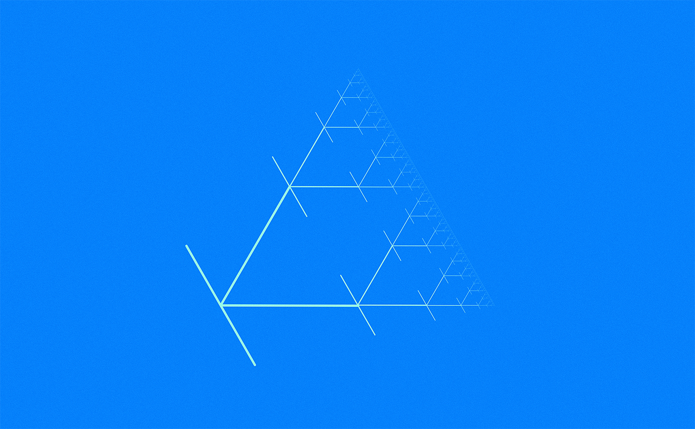 Forme typographique composée de lignes blanches en forme de fractale détaillée et géométrique sur fond bleu de la série Fractypes - Frappa Studio ©2017