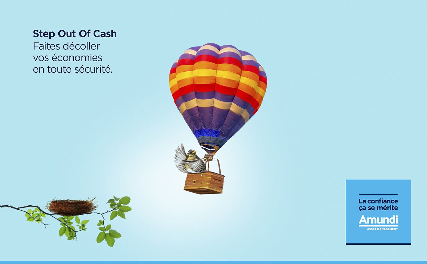 amundi step out of cash oiseau montgolfiere publicite frappa
