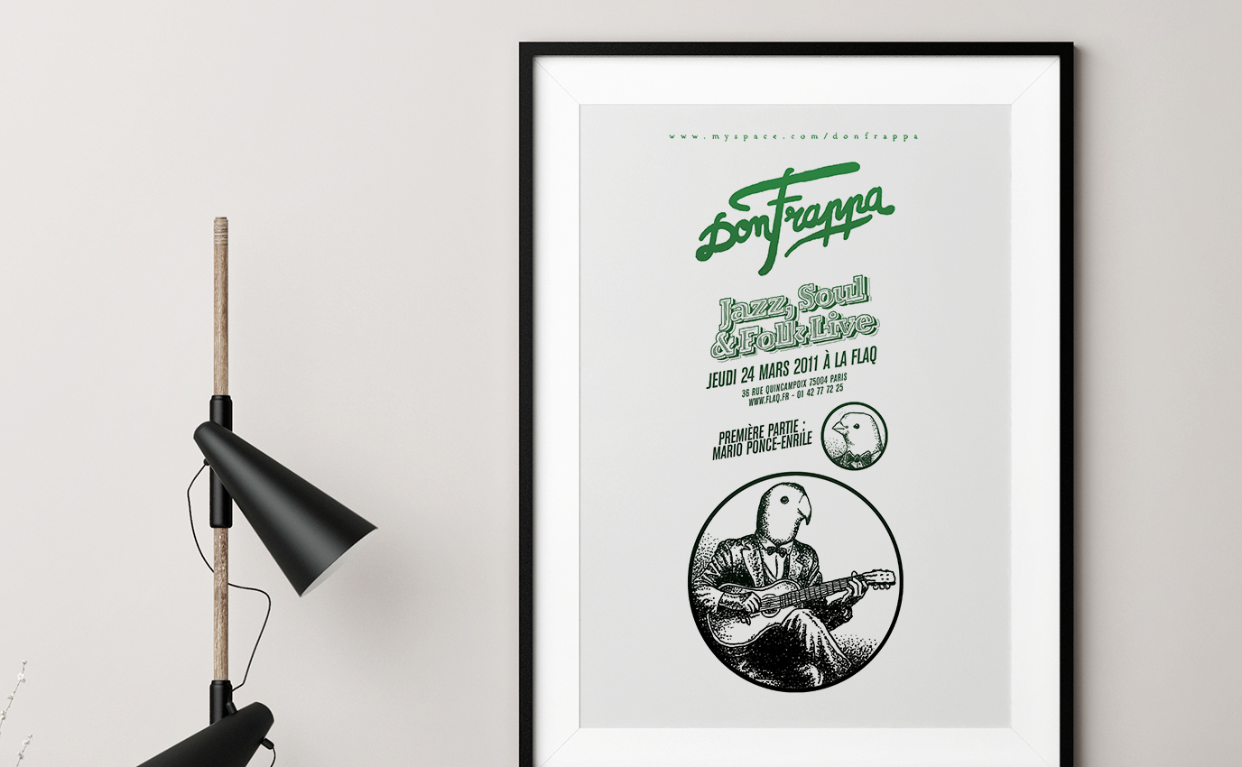 digital chimaeras poster bird guitar design illustration white desk affiche typo frappa