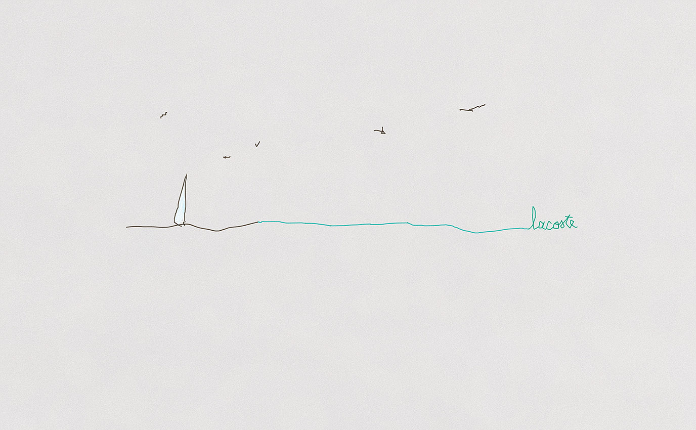lacoste ocean horizon sailboat birds voilier oiseaux art drawing dessin frappa